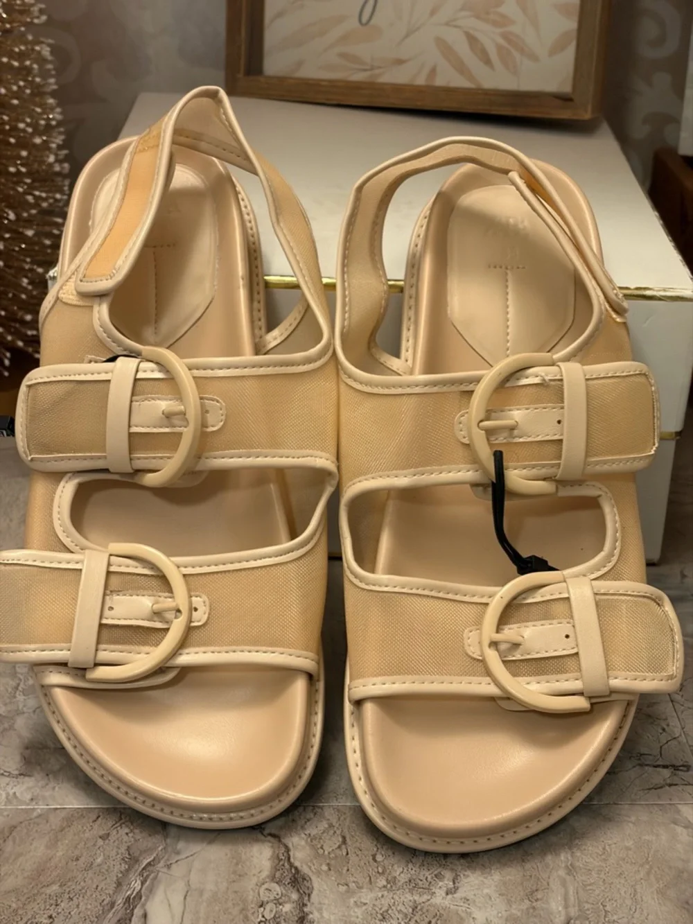 Zara Cream Buckle Sport Sandals - Picture 7 of 14